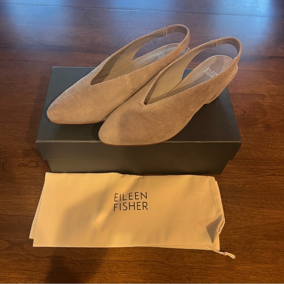 Eileen Fisher Taupe Suede Gatwick Slingback Block Heel Pump - NWT 6.5 - Picture 12 of 12